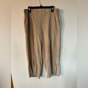 J.Jill Love Linen Tan Stripe Side Zip Linen W/Pockets